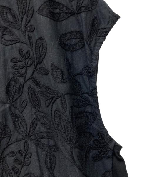 BEARDSLEY（ビアズリー）BEARDSLEY (ビアズリー) リネン刺繍切替ブラウス ブラック サイズ:1の古着・服飾アイテム