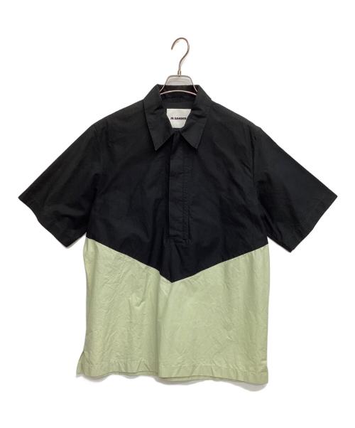 JIL SANDER（ジルサンダー）JIL SANDER (ジルサンダー) 2トーンハーフスリーブプルオーバーシャツ ブラック×ライトグリーン サイズ:48の古着・服飾アイテム