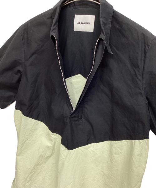 JIL SANDER（ジルサンダー）JIL SANDER (ジルサンダー) 2トーンハーフスリーブプルオーバーシャツ ブラック×ライトグリーン サイズ:48の古着・服飾アイテム