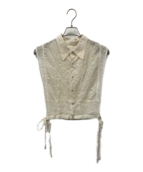 JANE SMITH（ジェーンスミス）JANE SMITH (ジェーンスミス) LINEN MESH EMBROIDERY SHIRT BIBS ベージュ サイズ:Lの古着・服飾アイテム