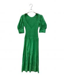 GANNI（ガニー）の古着「シャーリングワンピース」｜グリーン