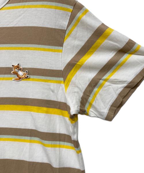 maison kitsune（メゾンキツネ）MAISON KITSUNE (メゾンキツネ) ボーダーチラックスフォックスパッチTシャツ マルチカラー サイズ:Mの古着・服飾アイテム