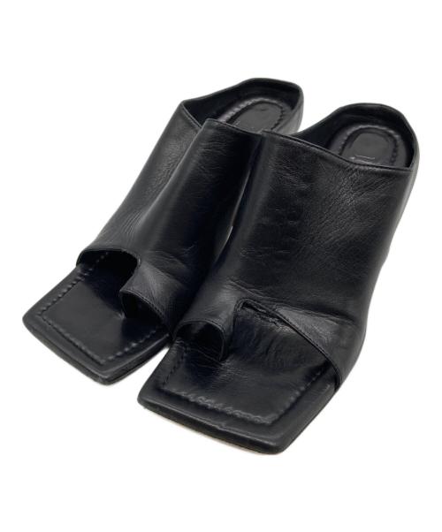 INSCRIRE（アンスクリア）INSCRIRE (アンスクリア) スクエアレザーミュールサンダル ブラック サイズ:36の古着・服飾アイテム