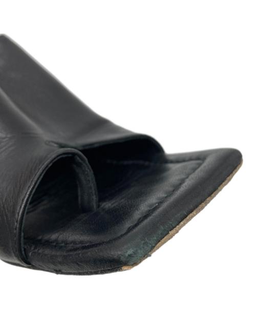 INSCRIRE（アンスクリア）INSCRIRE (アンスクリア) スクエアレザーミュールサンダル ブラック サイズ:36の古着・服飾アイテム