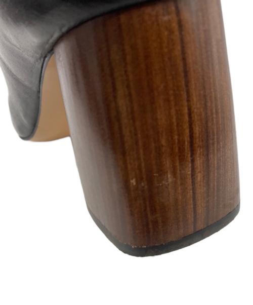 INSCRIRE（アンスクリア）INSCRIRE (アンスクリア) スクエアレザーミュールサンダル ブラック サイズ:36の古着・服飾アイテム