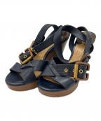 Chloeクロエ）の古着「ウェッジソールサンダル」｜ネイビー×ベージュ