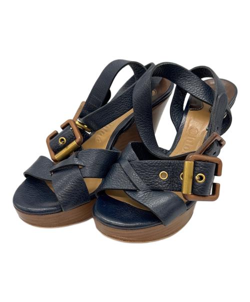 Chloe（クロエ）Chloe (クロエ) ウェッジソールサンダル ネイビー×ベージュ サイズ:35の古着・服飾アイテム