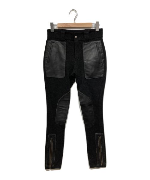 MIHARA YASUHIRO（ミハラヤスヒロ）MIHARA YASUHIRO (ミハラヤスヒロ) レザー切替パンツ ブラック サイズ:36の古着・服飾アイテム