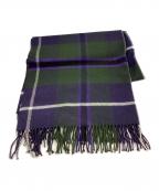 JOHNSTONS OF ELGINジョンストンズオブエルガン）の古着「大判カシミヤチェックマフラー」｜パープル×グリーン