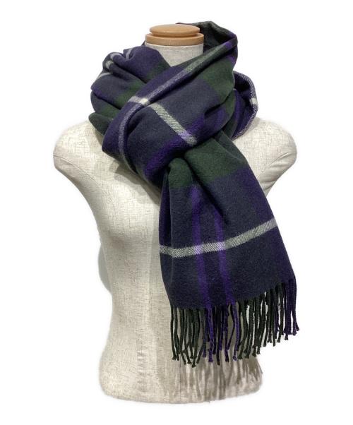 JOHNSTONS OF ELGIN（ジョンストンズオブエルガン）JOHNSTONS OF ELGIN (ジョンストンズオブエルガン) 大判カシミヤチェックマフラー パープル×グリーンの古着・服飾アイテム