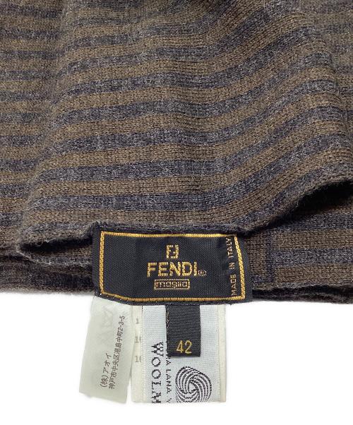 FENDI（フェンディ）FENDI (フェンディ) ズッカ柄ストライプマフラー ブラウン×グレーの古着・服飾アイテム