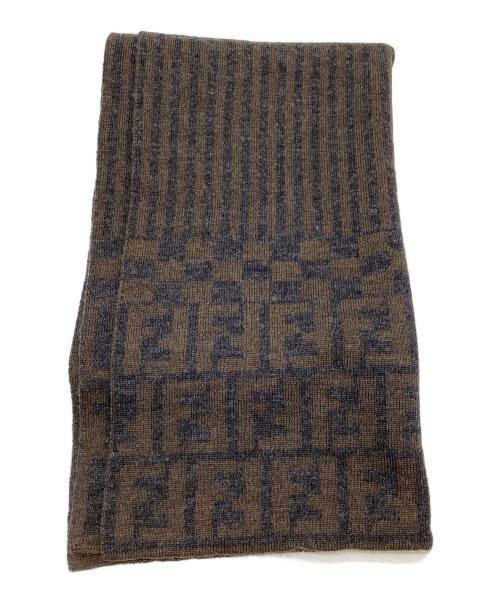 FENDI（フェンディ）FENDI (フェンディ) ズッカ柄ストライプマフラー ブラウン×グレーの古着・服飾アイテム