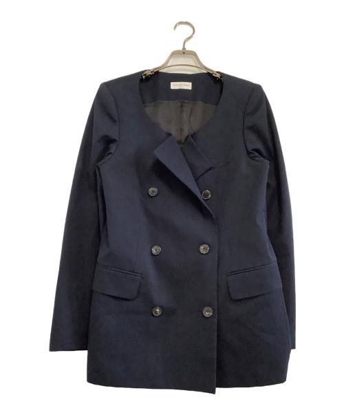 DRIES VAN NOTEN（ドリスヴァンノッテン）DRIES VAN NOTEN (ドリスヴァンノッテン) ノーカラーベルテッドジャケット ネイビー サイズ:34の古着・服飾アイテム