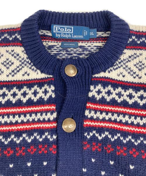 POLO RALPH LAUREN（ポロ・ラルフローレン）POLO RALPH LAUREN (ポロ・ラルフローレン) ノルディック柄丸首カーディガン KR-RL-HW3740 ネイビー サイズ:3Lの古着・服飾アイテム