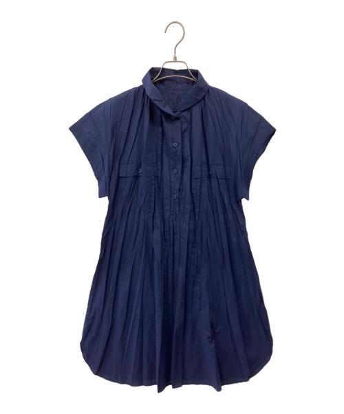 PLEATS PLEASE（プリーツプリーズ）PLEATS PLEASE (プリーツプリーズ) シワプリーツシャツワンピース ネイビー サイズ:3の古着・服飾アイテム