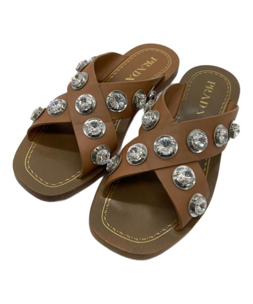 PRADA（プラダ）PRADA (プラダ) ビジュークロスサンダル キャメル サイズ:35の古着・服飾アイテム