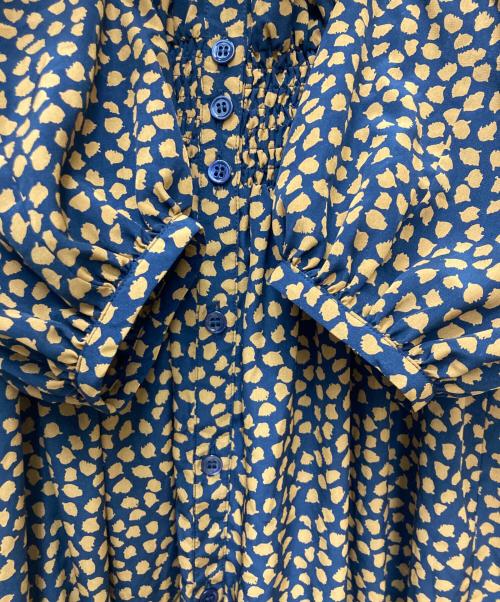 ANAYI（アナイ）ANAYI (アナイ) デシンリーフプリント シャーリング ワンピース ネイビー サイズ:38の古着・服飾アイテム