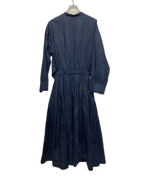 Mila Owen（ミラオーウェン）Mila Owen (ミラオーウェン) スタンド衿前ふらし後ドッキングシャツワンピース ネイビーの古着・服飾アイテム