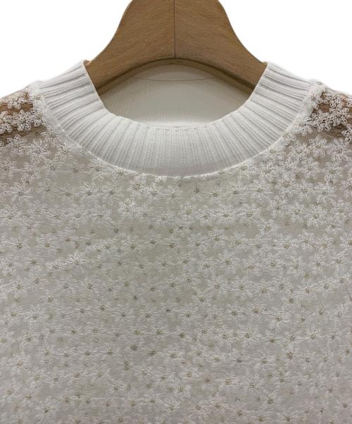 BALLSEY（ボールジィ）BALLSEY (ボールジィ) チュールエンブロイダリー レースフレンチスリーブプルオーバー ホワイト サイズ:36の古着・服飾アイテム