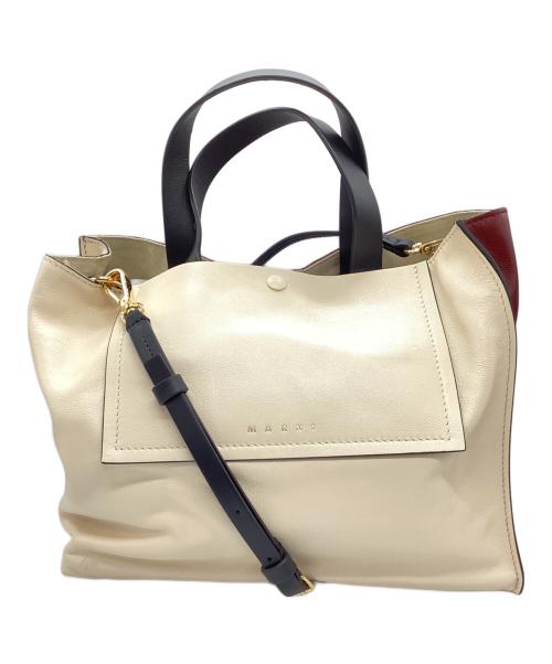 MARNI（マルニ）MARNI (マルニ) MUSEO SOFT カラーブロック2WAYバッグ レッド×アイボリーの古着・服飾アイテム