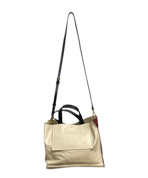 MARNI（マルニ）MARNI (マルニ) MUSEO SOFT カラーブロック2WAYバッグ レッド×アイボリーの古着・服飾アイテム