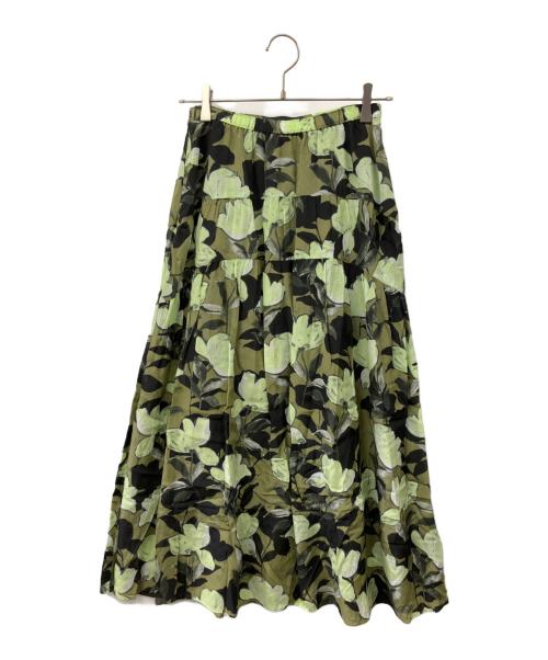 BALLSEY（ボールジィ）BALLSEY (ボールジィ) マグノリアプリント ギャザーロングスカート グリーン サイズ:36の古着・服飾アイテム