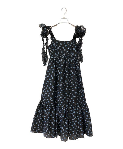 Snidel（スナイデル）Snidel (スナイデル) 肩リボンジャガードキャミワンピース ブラックの古着・服飾アイテム