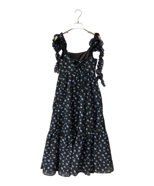 Snidel（スナイデル）Snidel (スナイデル) 肩リボンジャガードキャミワンピース ブラックの古着・服飾アイテム