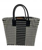 DIMINUTIVOディミヌティーボ）の古着「レザーハンドルメルカドトートバッグ」｜ブラック×ホワイト