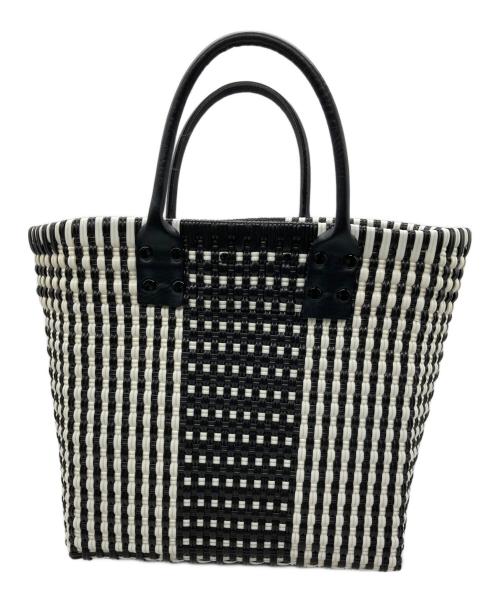 DIMINUTIVO（ディミヌティーボ）Diminutivo (ディミヌティーボ) レザーハンドルメルカドトートバッグ ブラック×ホワイトの古着・服飾アイテム