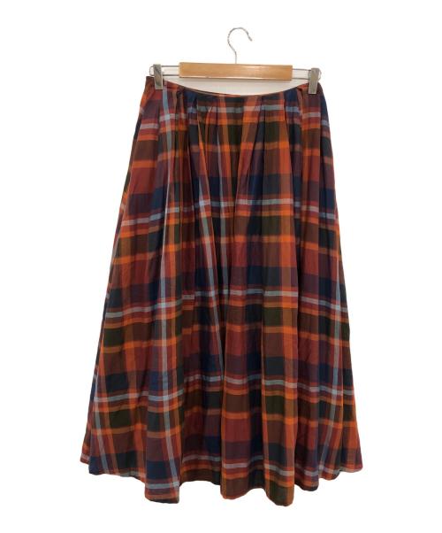 TSURU by MARIKO OIKAWA（ツルバイマリコオイカワ）TSURU by MARIKO OIKAWA (ツルバイマリコオイカワ) チェック タック ラップ フレア ロングスカート ブラウン サイズ:Fの古着・服飾アイテム