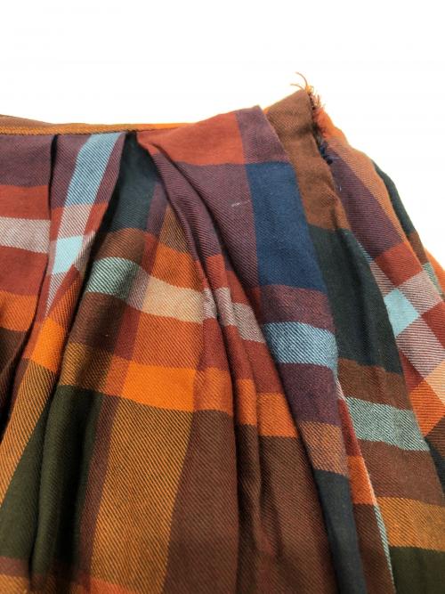 TSURU by MARIKO OIKAWA（ツルバイマリコオイカワ）TSURU by MARIKO OIKAWA (ツルバイマリコオイカワ) チェック タック ラップ フレア ロングスカート ブラウン サイズ:Fの古着・服飾アイテム