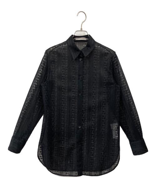 icB（アイシービー）icB (アイシービー) ストライプラッセルレース シャツ ブラック サイズ:2の古着・服飾アイテム