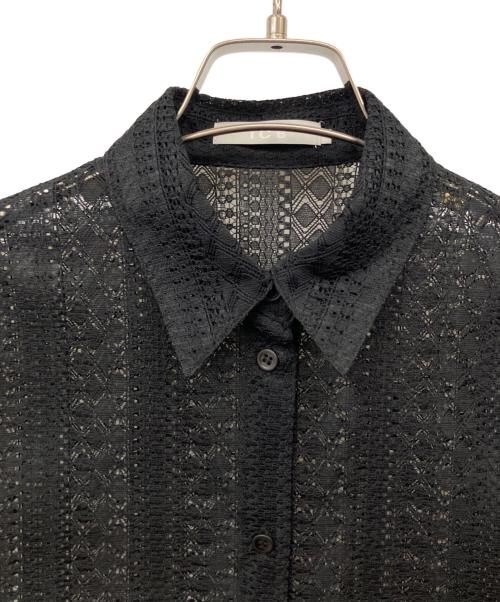 icB（アイシービー）icB (アイシービー) ストライプラッセルレース シャツ ブラック サイズ:2の古着・服飾アイテム
