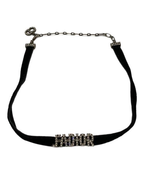 Christian Dior（クリスチャン ディオール）Christian Dior (クリスチャン ディオール) J'ADIOR ラインストーン ベロア チョーカー ブラックの古着・服飾アイテム