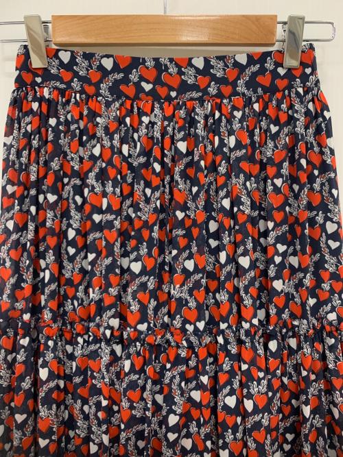 DOUBLE STANDARD CLOTHING（ダブルスタンダードクロージング）DOUBLE STANDARD CLOTHING (ダブルスタンダードクロージング) シフォンハート柄プリントフリルスカート ネイビー サイズ:36の古着・服飾アイテム