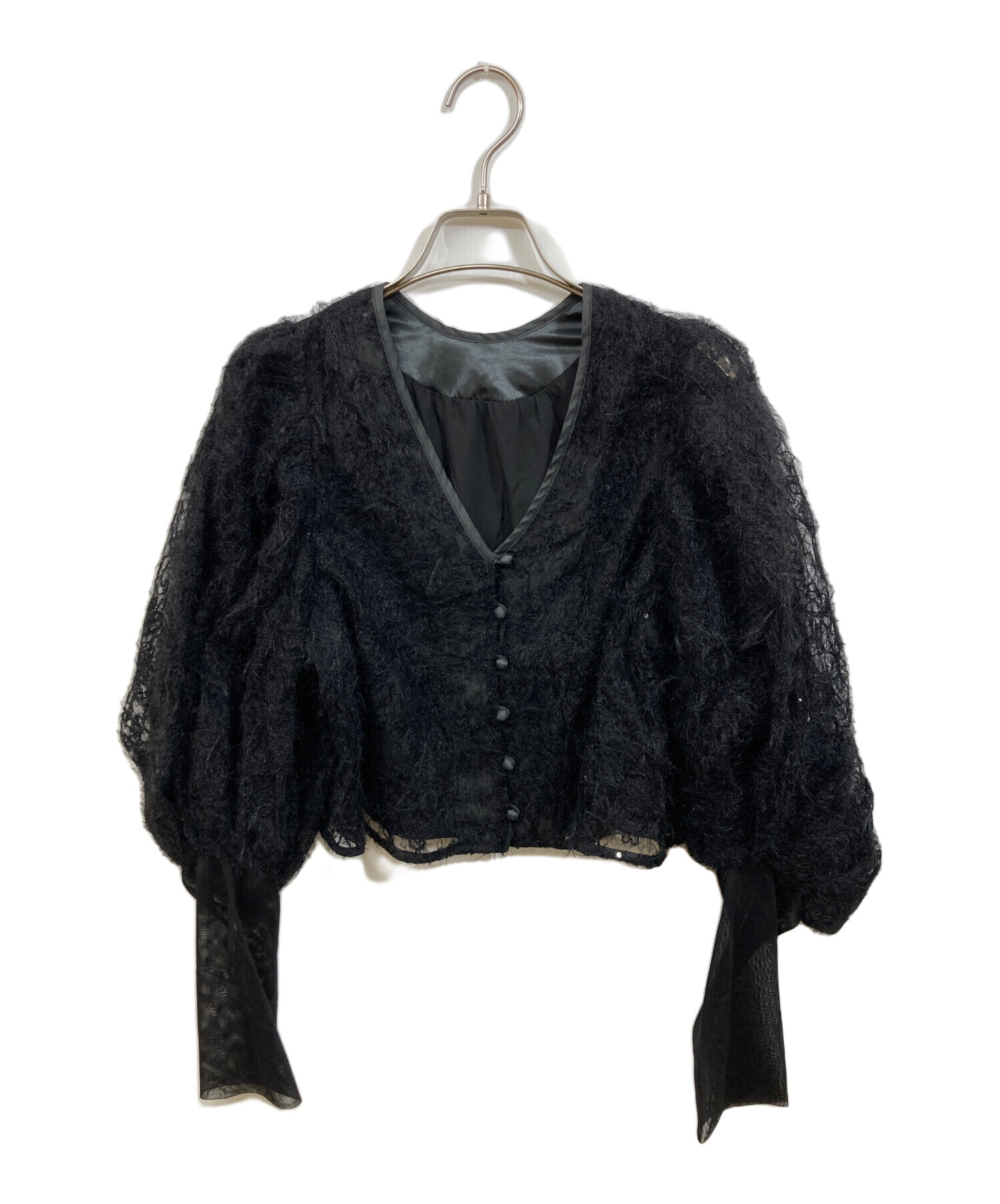 BRUSHED LACE VOLUME SLEEVE BLOUSEブラック