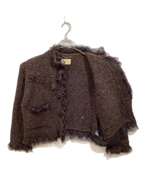 Curensology（カレンソロジー）Curensology (カレンソロジー) エトワールニットツイードカーディガン ブラウン サイズ:FREEの古着・服飾アイテム