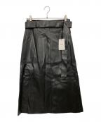 theoryセオリー）の古着「BEDFORD FAUX LEATHER/BELTED A LINE SK / フェイクレザースカート」｜ブラック