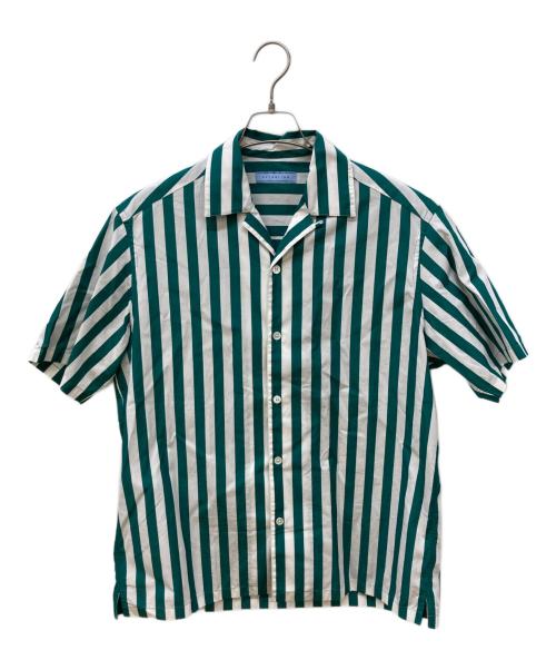 ESTNATION（エストネーション）ESTNATION (エストネーション) ロンドンストライプオープンカラーシャツ グリーン×ホワイト サイズ:SIZE Lの古着・服飾アイテム
