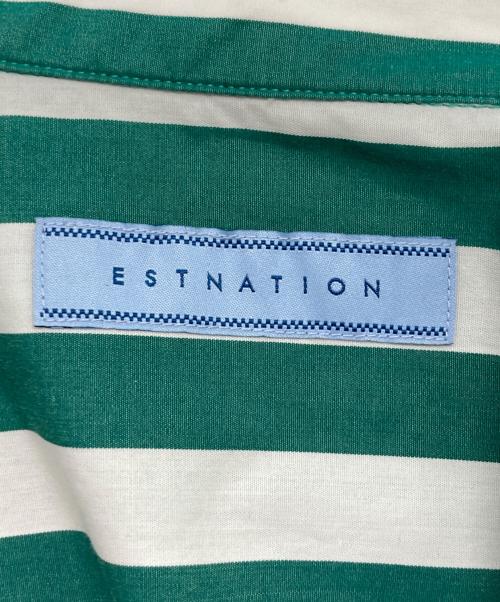 ESTNATION（エストネーション）ESTNATION (エストネーション) ロンドンストライプオープンカラーシャツ グリーン×ホワイト サイズ:SIZE Lの古着・服飾アイテム