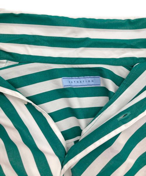 ESTNATION（エストネーション）ESTNATION (エストネーション) ロンドンストライプオープンカラーシャツ グリーン×ホワイト サイズ:SIZE Lの古着・服飾アイテム