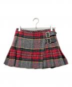 Vivienne Westwood RED LABELヴィヴィアンウエストウッドレッドレーベル）の古着「ベルテッドウールラップチェックスカート」｜レッド