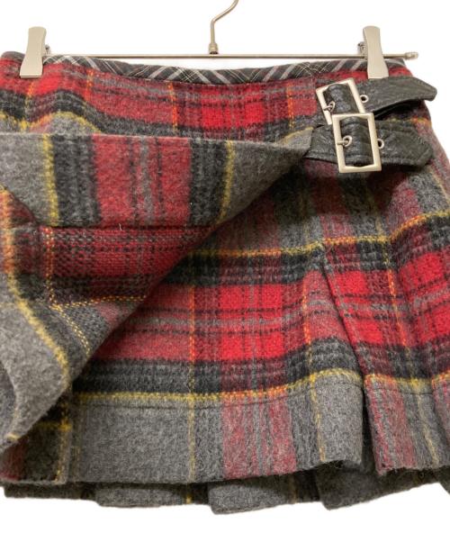 Vivienne Westwood RED LABEL（ヴィヴィアンウエストウッドレッドレーベル）Vivienne Westwood RED LABEL (ヴィヴィアンウエストウッドレッドレーベル) ベルテッドウールラップチェックスカート レッド サイズ:1の古着・服飾アイテム