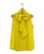 DRAWERドゥロワー）の古着「イエロープリント ボウタイ ノースリーブブラウス」｜イエロー