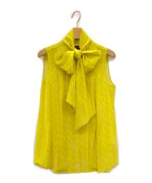 DRAWER（ドゥロワー）の古着「イエロープリント ボウタイ ノースリーブブラウス」｜イエロー