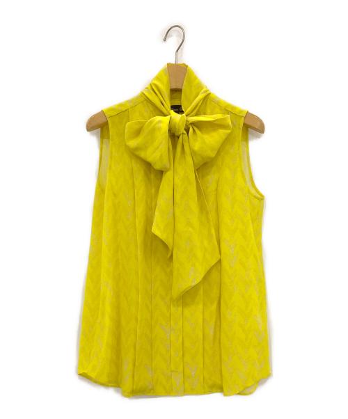 DRAWER（ドゥロワー）Drawer (ドゥロワー) イエロープリント ボウタイ ノースリーブブラウス イエロー サイズ:36の古着・服飾アイテム