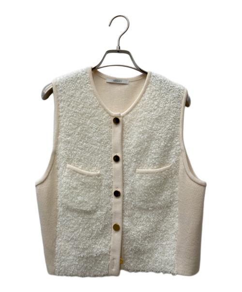 ANAYI（アナイ）ANAYI (アナイ) モールコンビクルーネックジレ アイボリー サイズ:38の古着・服飾アイテム