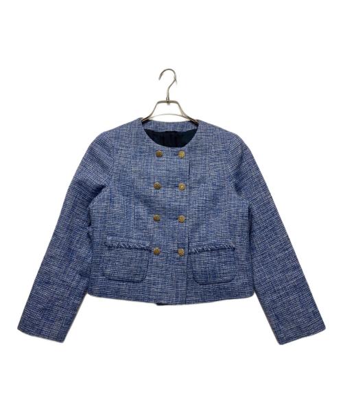 ANAYI（アナイ）ANAYI (アナイ) メランジツイードノーカラー ジャケット ブルー サイズ:38の古着・服飾アイテム
