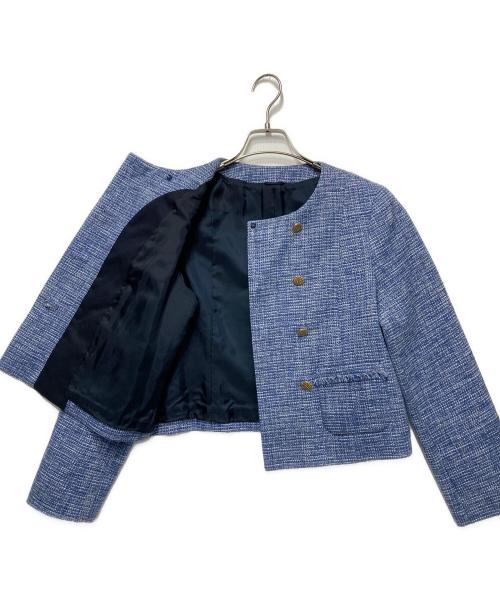 ANAYI（アナイ）ANAYI (アナイ) メランジツイードノーカラー ジャケット ブルー サイズ:38の古着・服飾アイテム